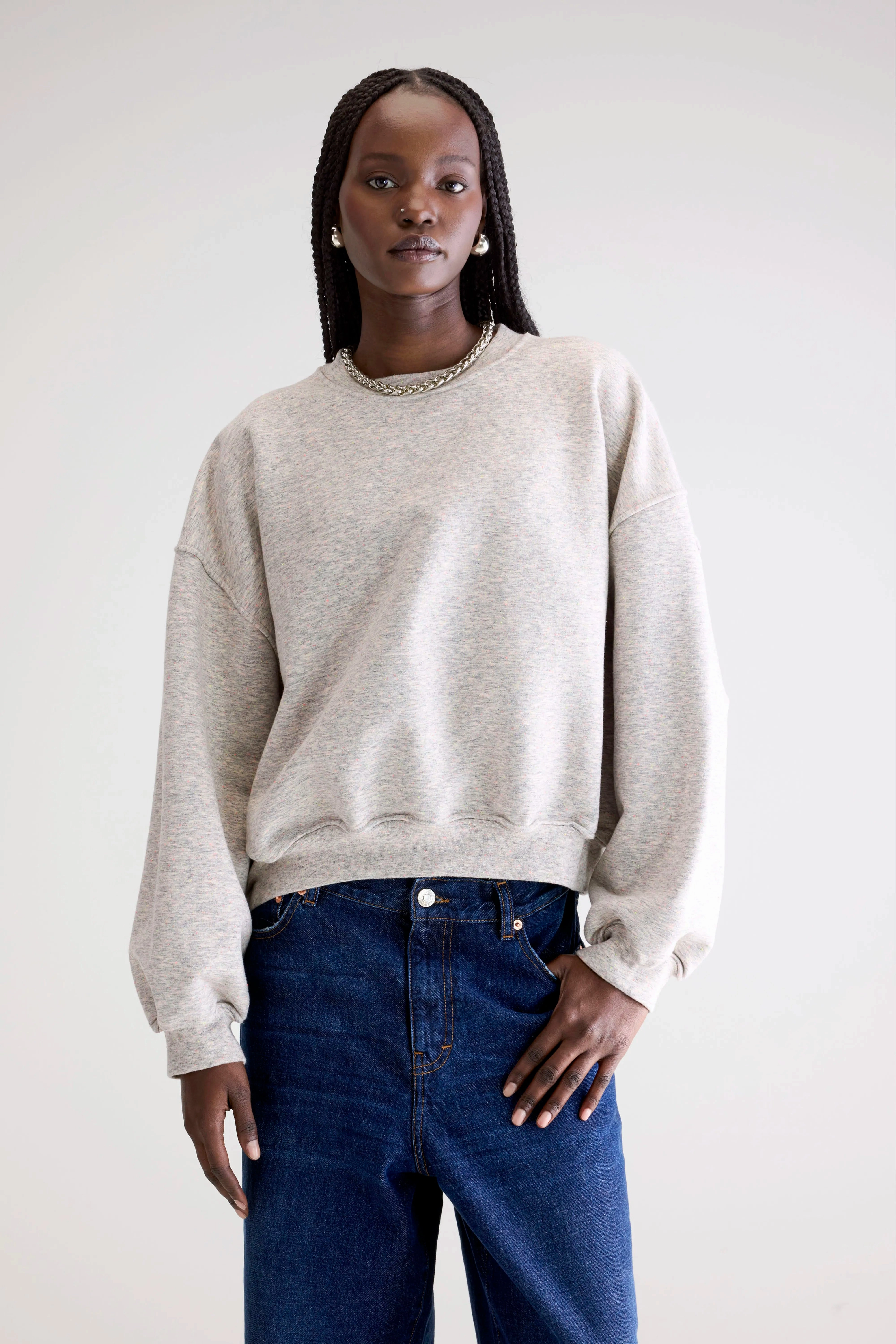 Trendy Layer Fancy cropped crewneck sweatshirt (252 / W / COMBO A)