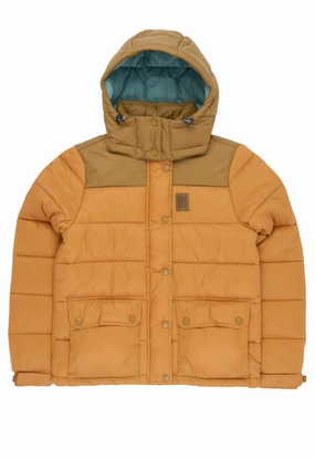 Simple Outer Topo Designs Women's Retro Ridge Puffer Jacket - Dark Khaki / Spice