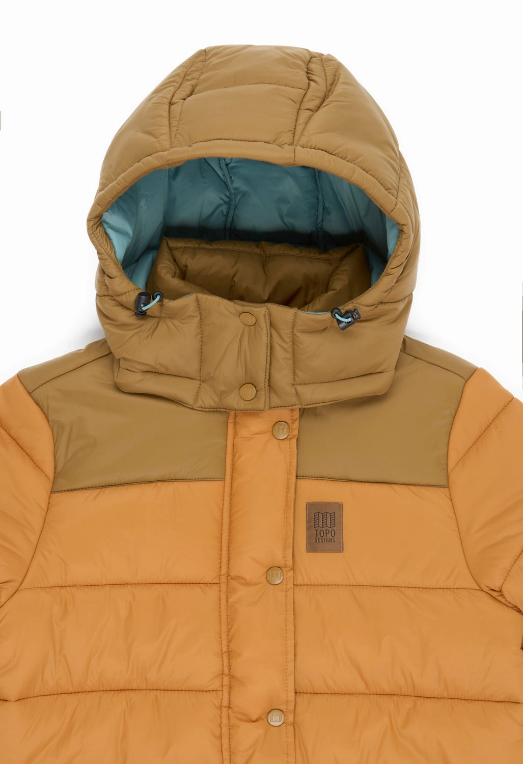 Ventilated Panels Topo Designs Women's Retro Ridge Puffer Jacket - Dark Khaki / Spice