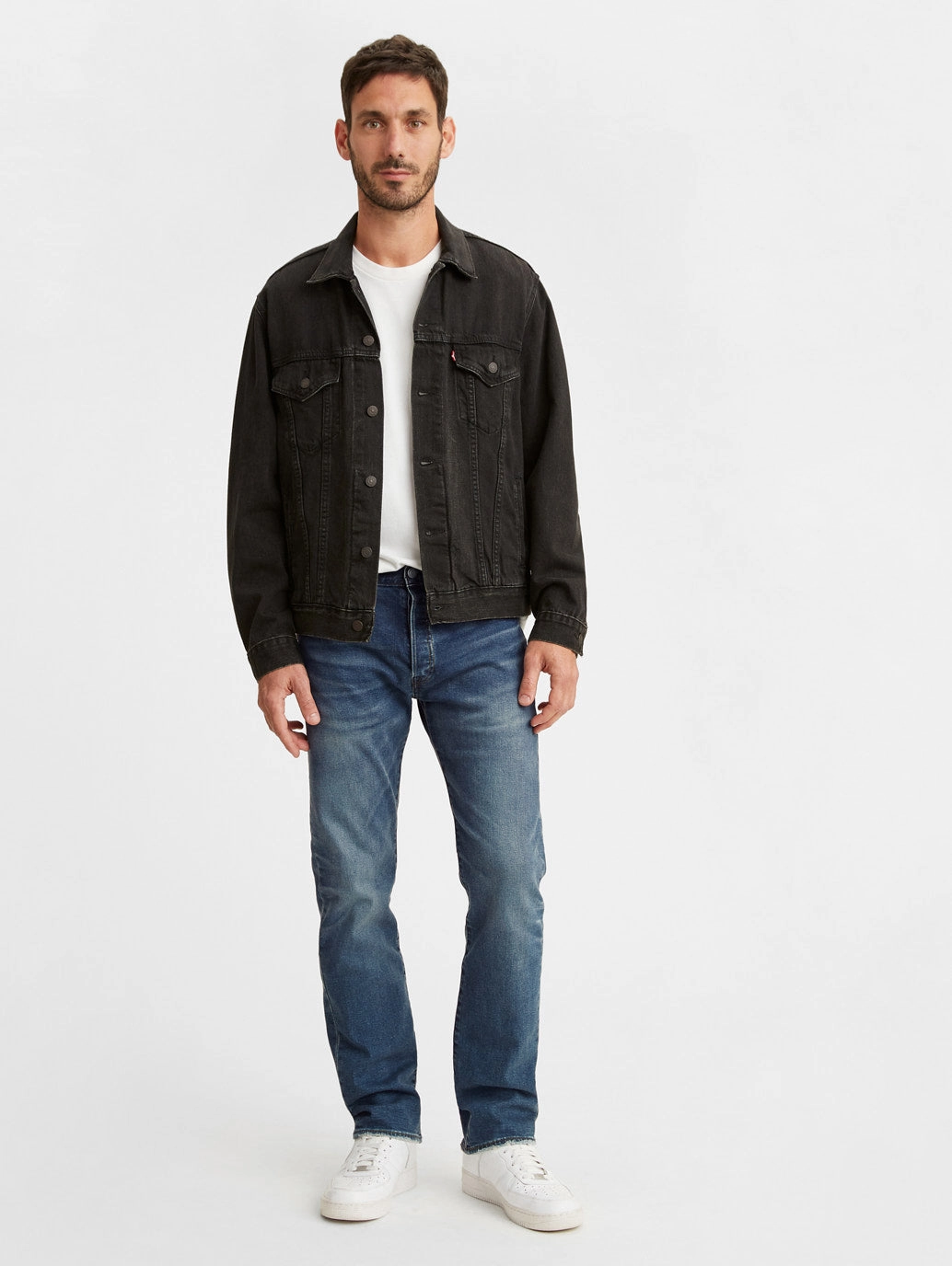 Men's 501 Blue Straight Fit Mid Rise Jeans Casual Edge