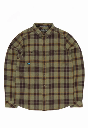 KAVU Men's Big Joe Shirt - Green Ravine Regular Fit Checkered Look