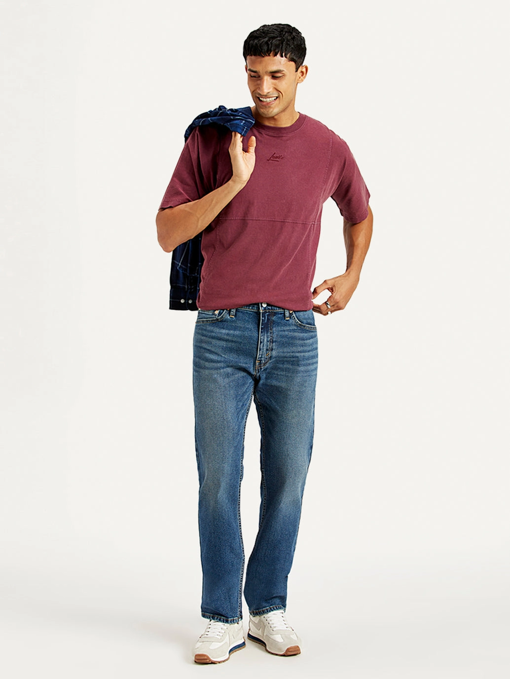 Men's 513 Blue Slim Straight Fit Mid Rise Jeans Smooth Style Essential Comfort
