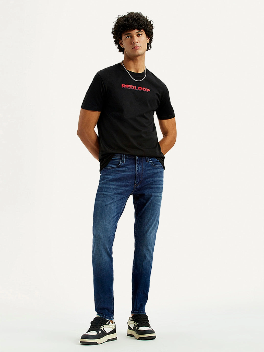 Men's Redloop 512 Indigo Slim Tapered Fit Mid Rise Jeans Stylish Look Softened Texture
