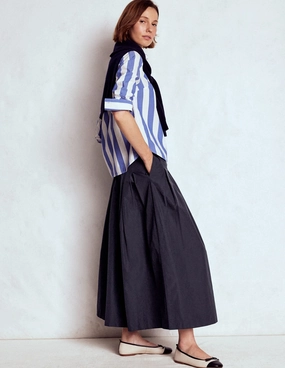 Casual Feel Valentina Taffeta Midi Skirt-Navy