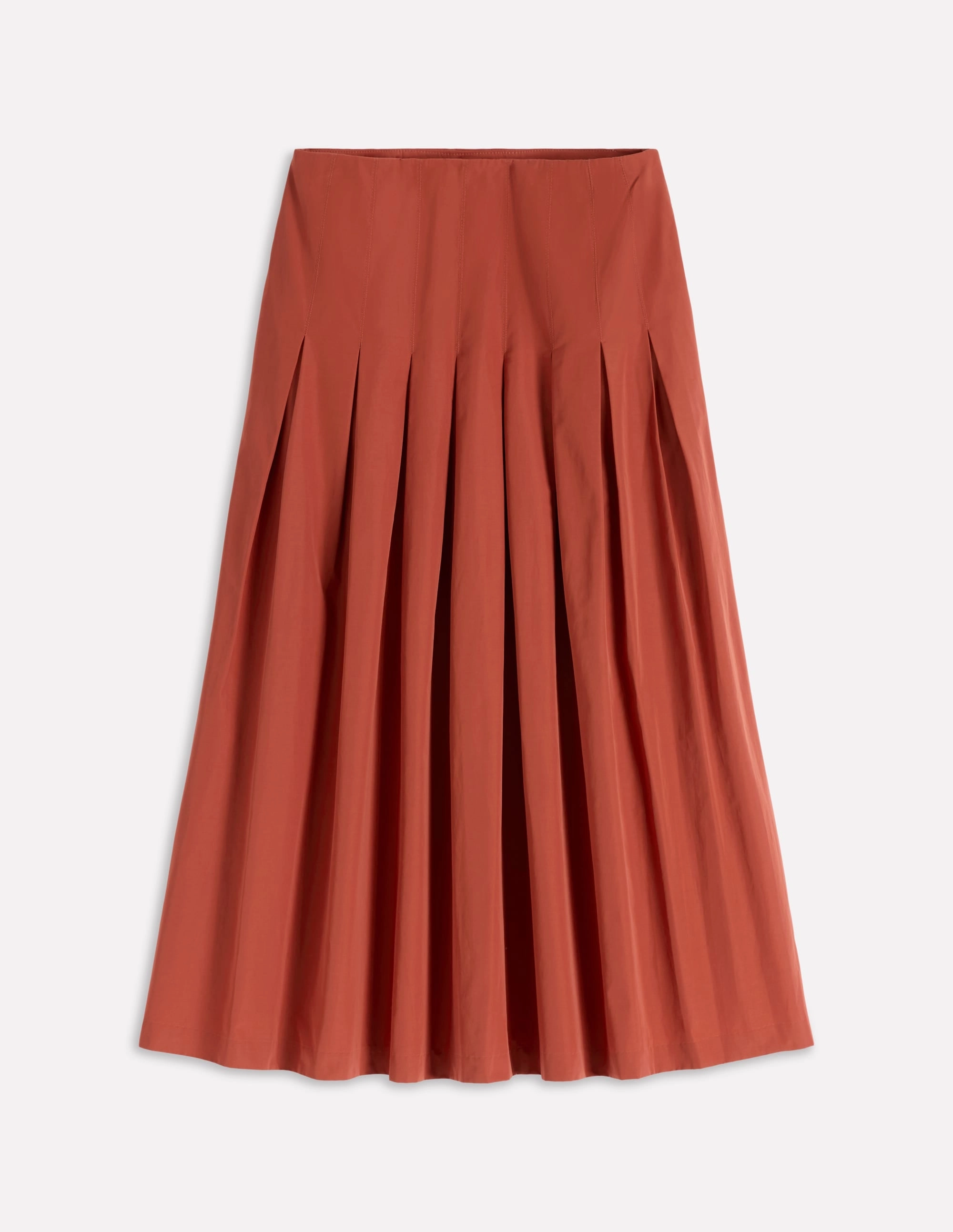 Valentina Taffeta Midi Skirt-Roasted Chestnut Brown Roll Up Hem Silk Touch