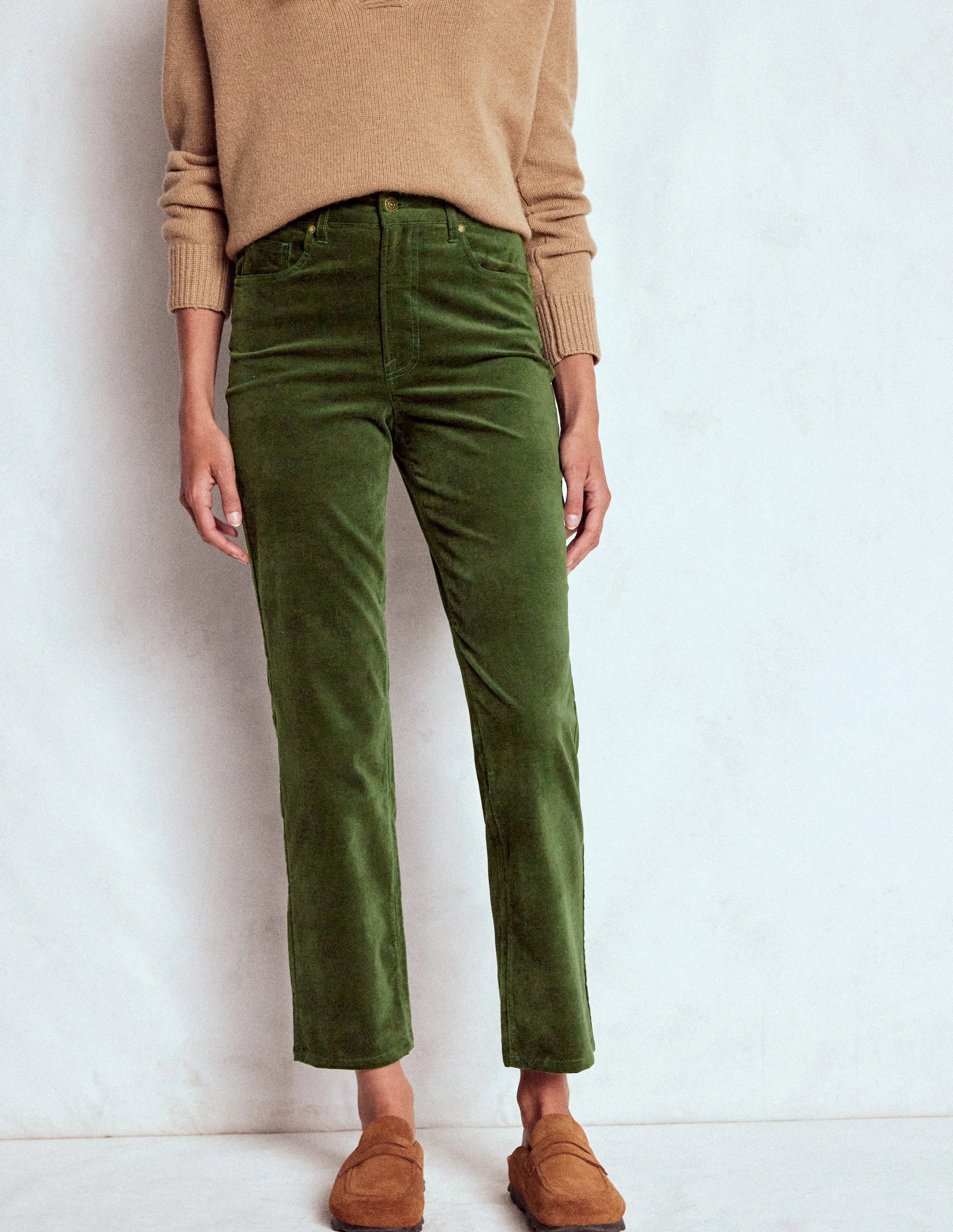 AntiSlipWaistband Velveteen Straight Jeans-Douglas Fir