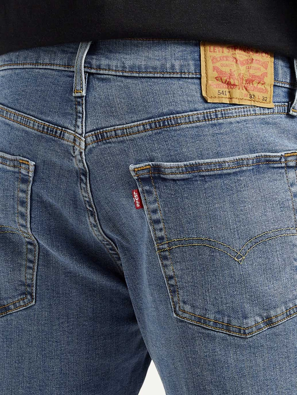Men's 541 Med Indigo Athletic Tapered Fit Mid Rise Jeans Abrasion Resistant Denim Adjustable Belt Loops