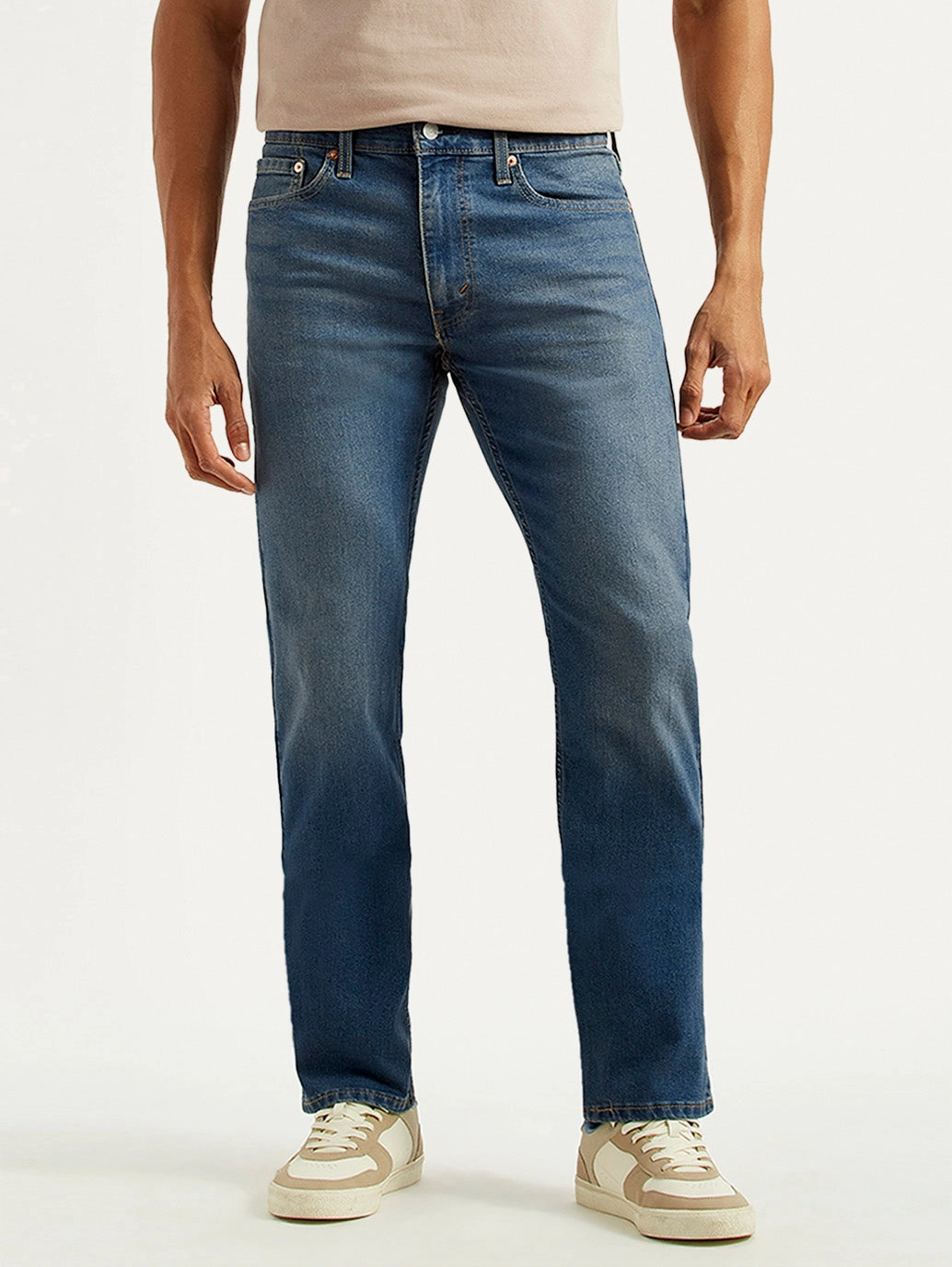 No Fuss Style Gym Ready Vibrant Bold Men's 513 Med Indigo Slim Straight Fit Mid Rise Jeans