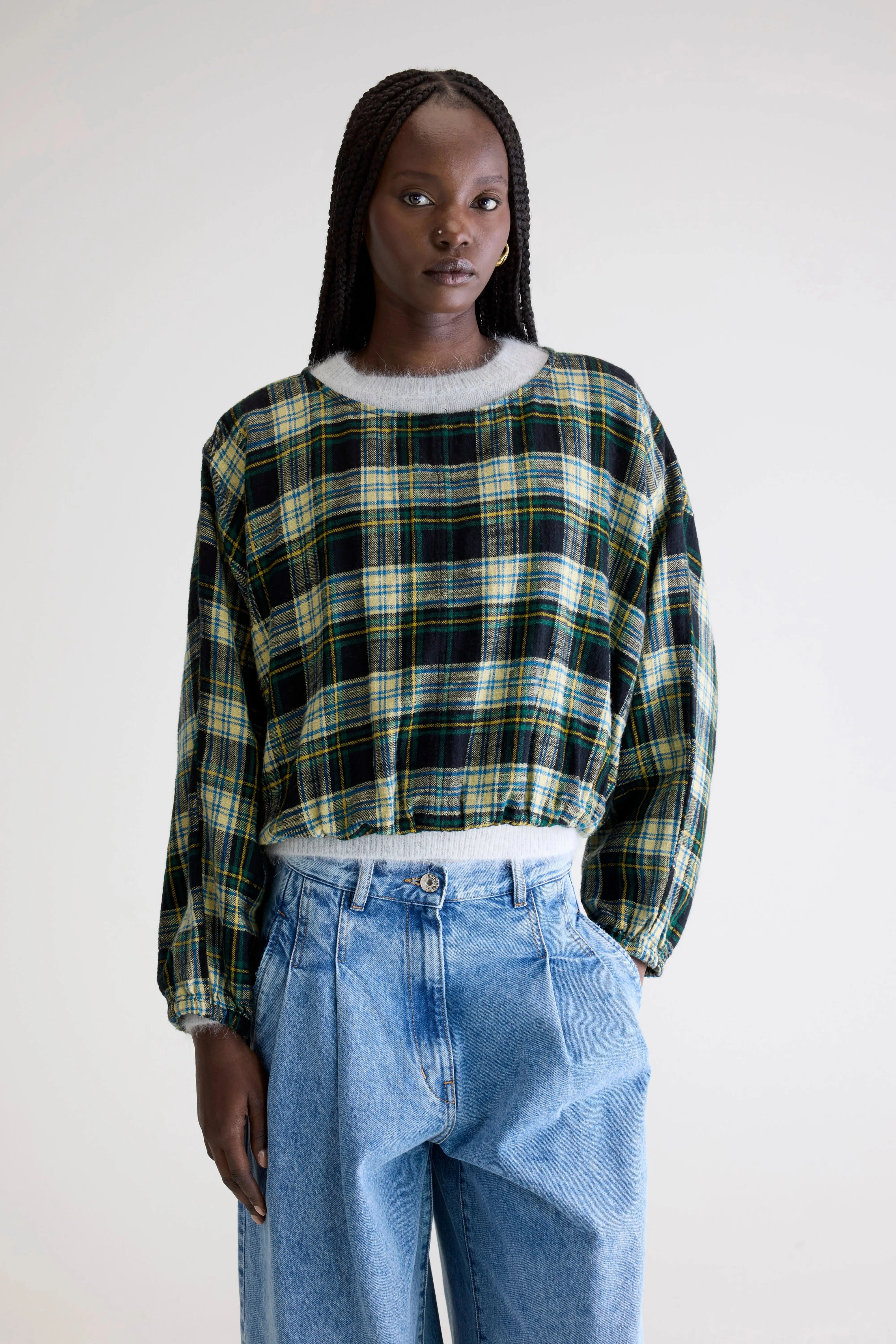 Walma plaid blouse (252 / W / CHECK A) Easy Comfort