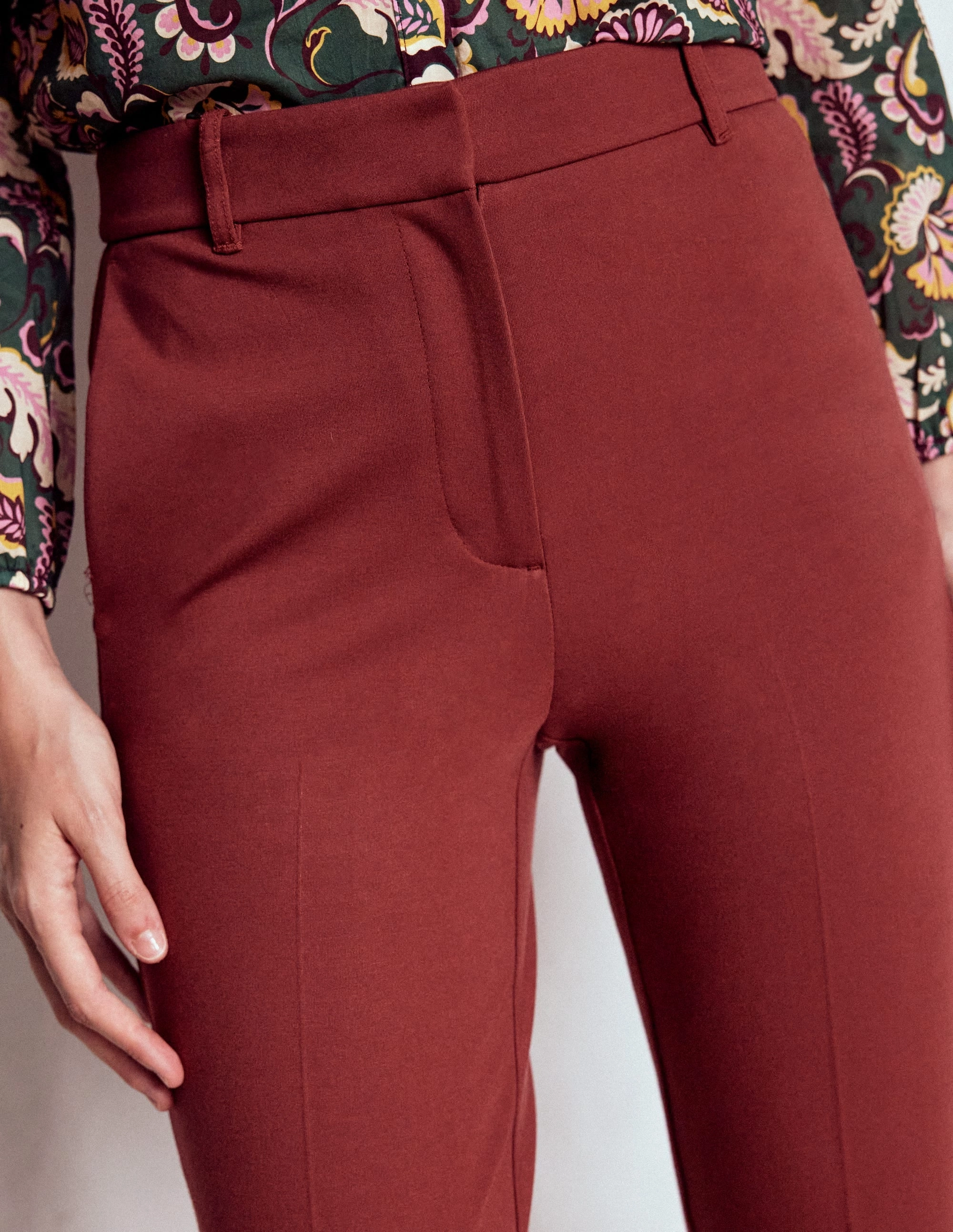 Highgate Ponte Trousers-Chestnut Chilly Weather Comfort Stretch Panels