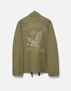 UV Protective Coating 6241 Embroidered Waffle Kimono Overshirt Olive OG-107F