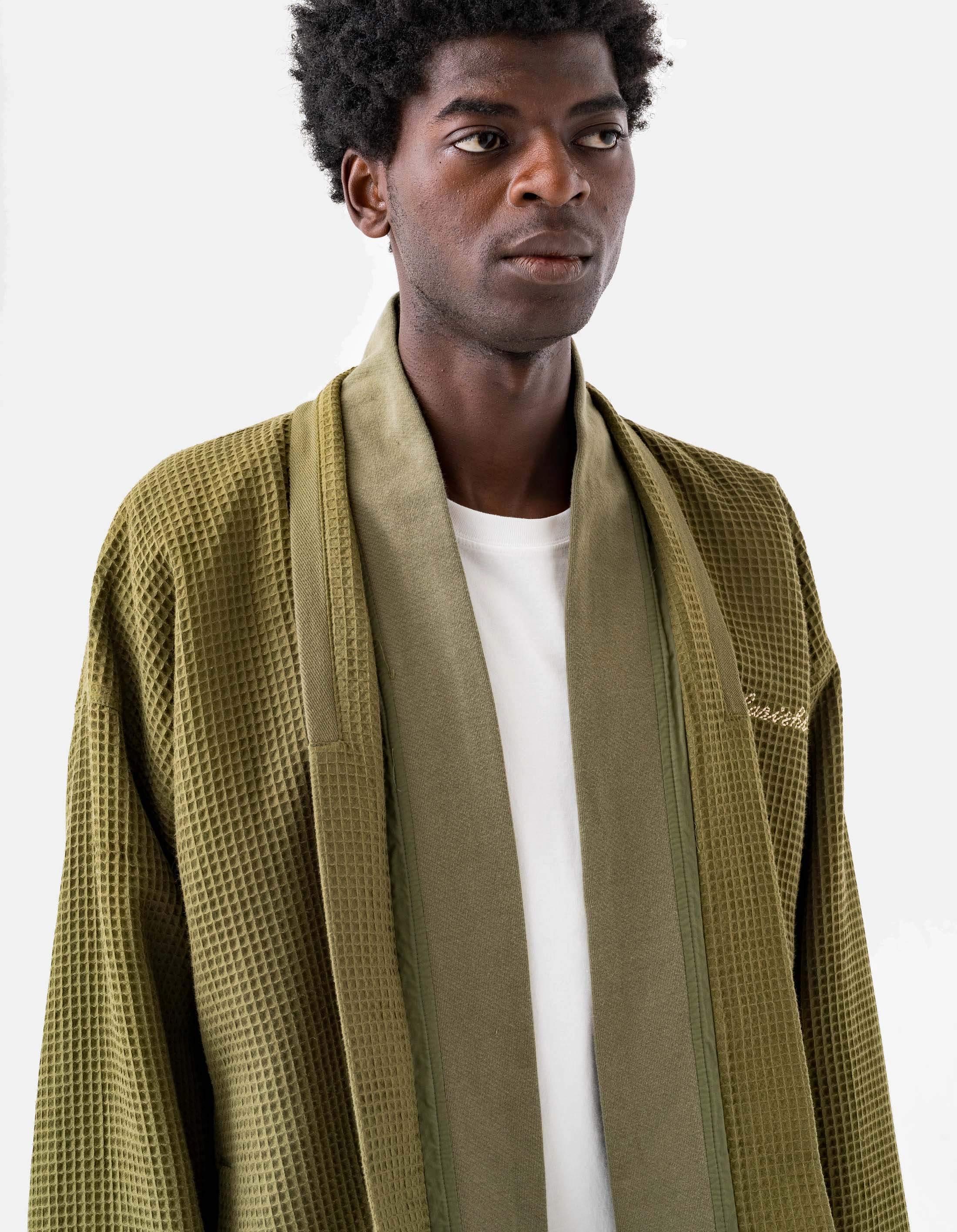 6241 Embroidered Waffle Kimono Overshirt Olive OG-107F Anti Static Lining Articulated Ergonomic Fit