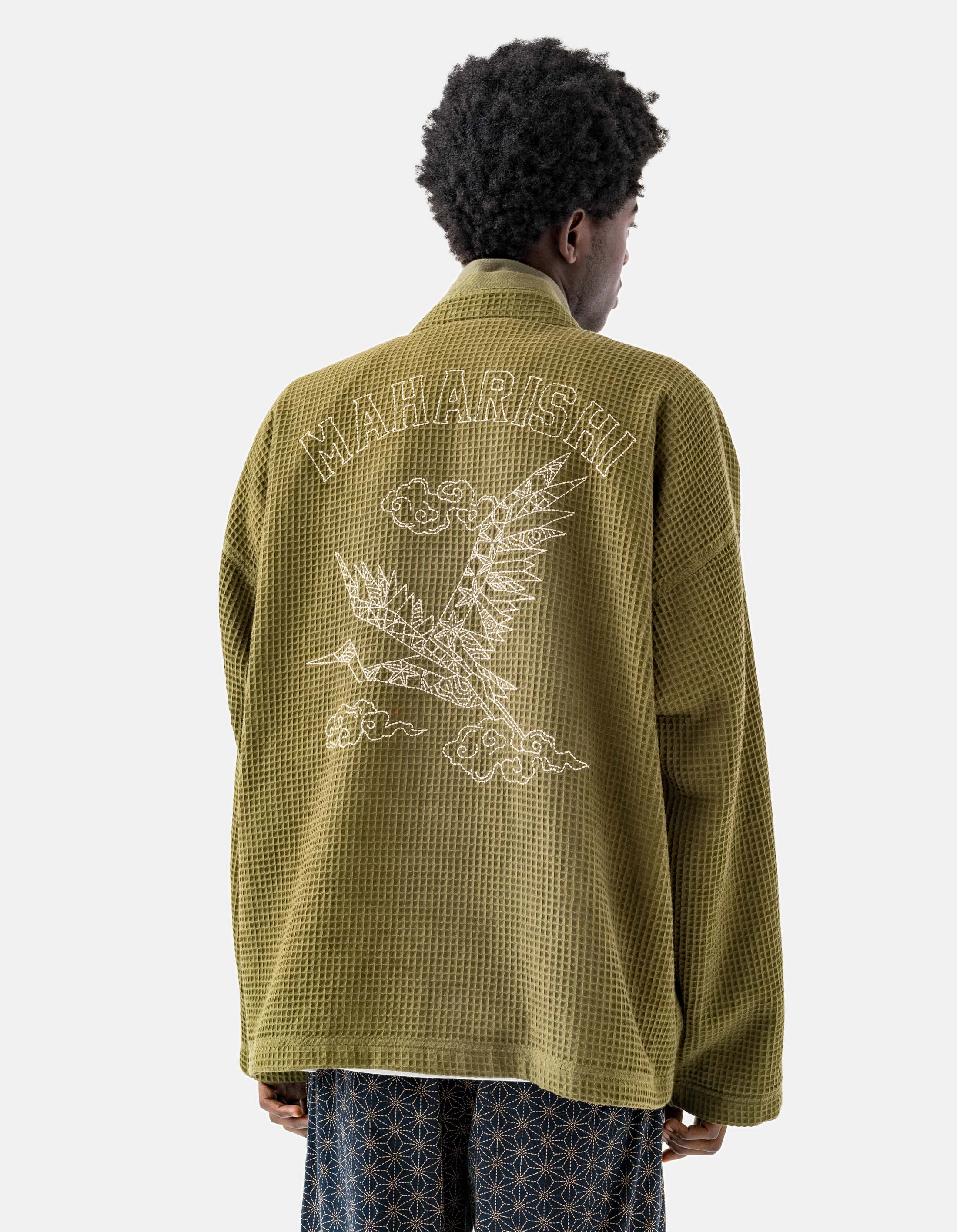 Thermal Reflective Lining 6241 Embroidered Waffle Kimono Overshirt Olive OG-107F