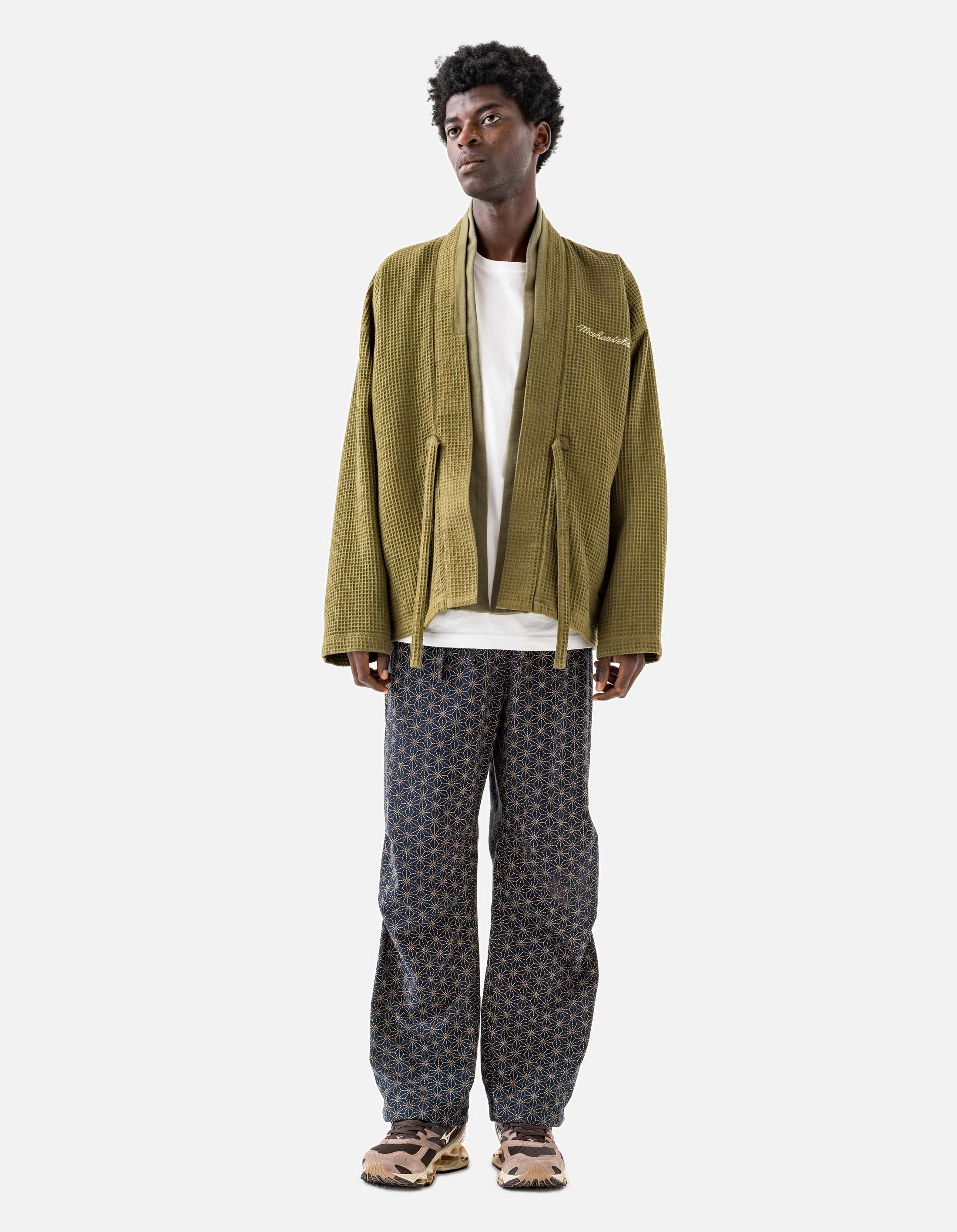 6241 Embroidered Waffle Kimono Overshirt Olive OG-107F Weatherproof Zipper Closure