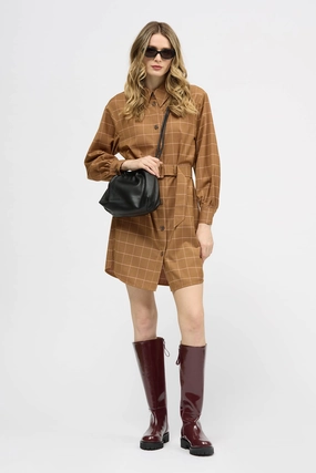Light Sheen Fluid Cut Whistler Dress Orange Check