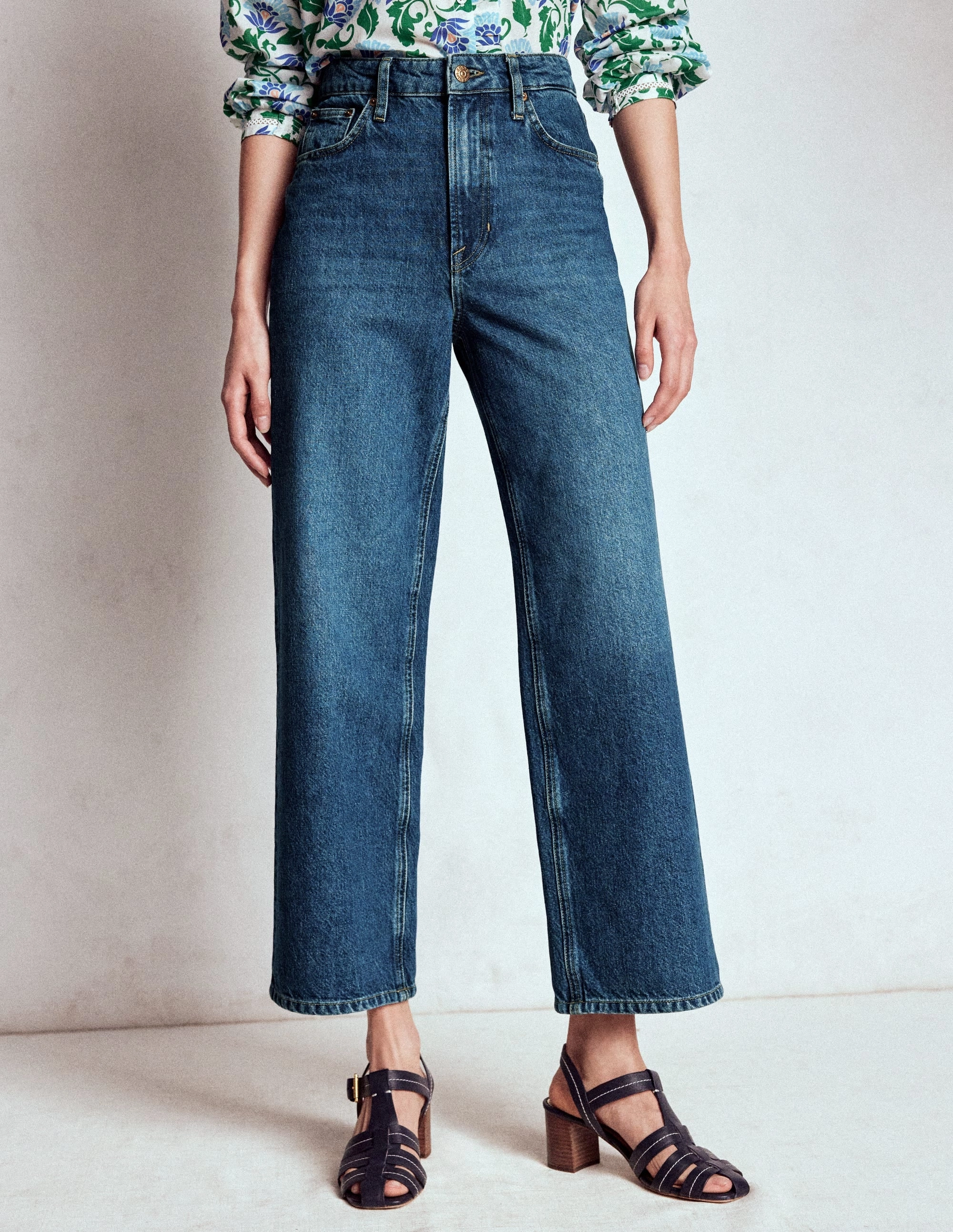 High Rise Straight Crop Jeans-Mid VWash Versatile Comfort Wear