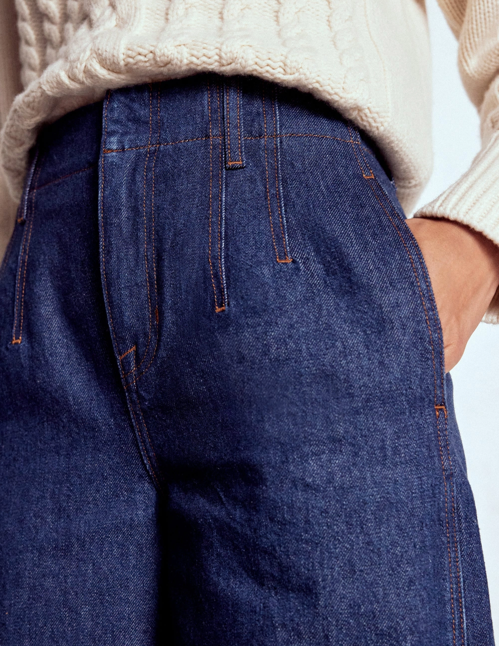 Stretch Layer Fit Relaxed Fit Stitch Detail Wide Leg Jeans-Indigo