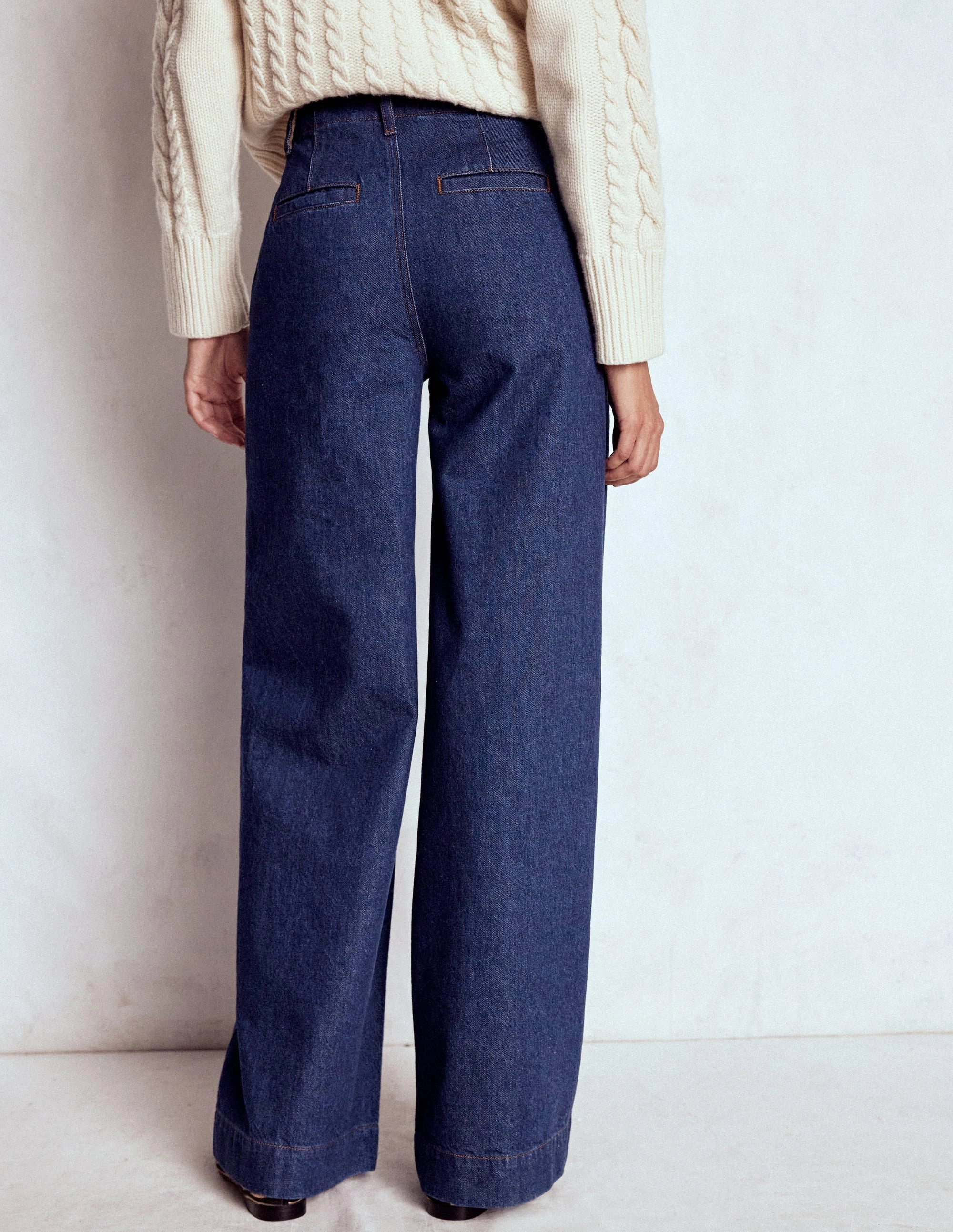 HighDensityWeave Stitch Detail Wide Leg Jeans-Indigo