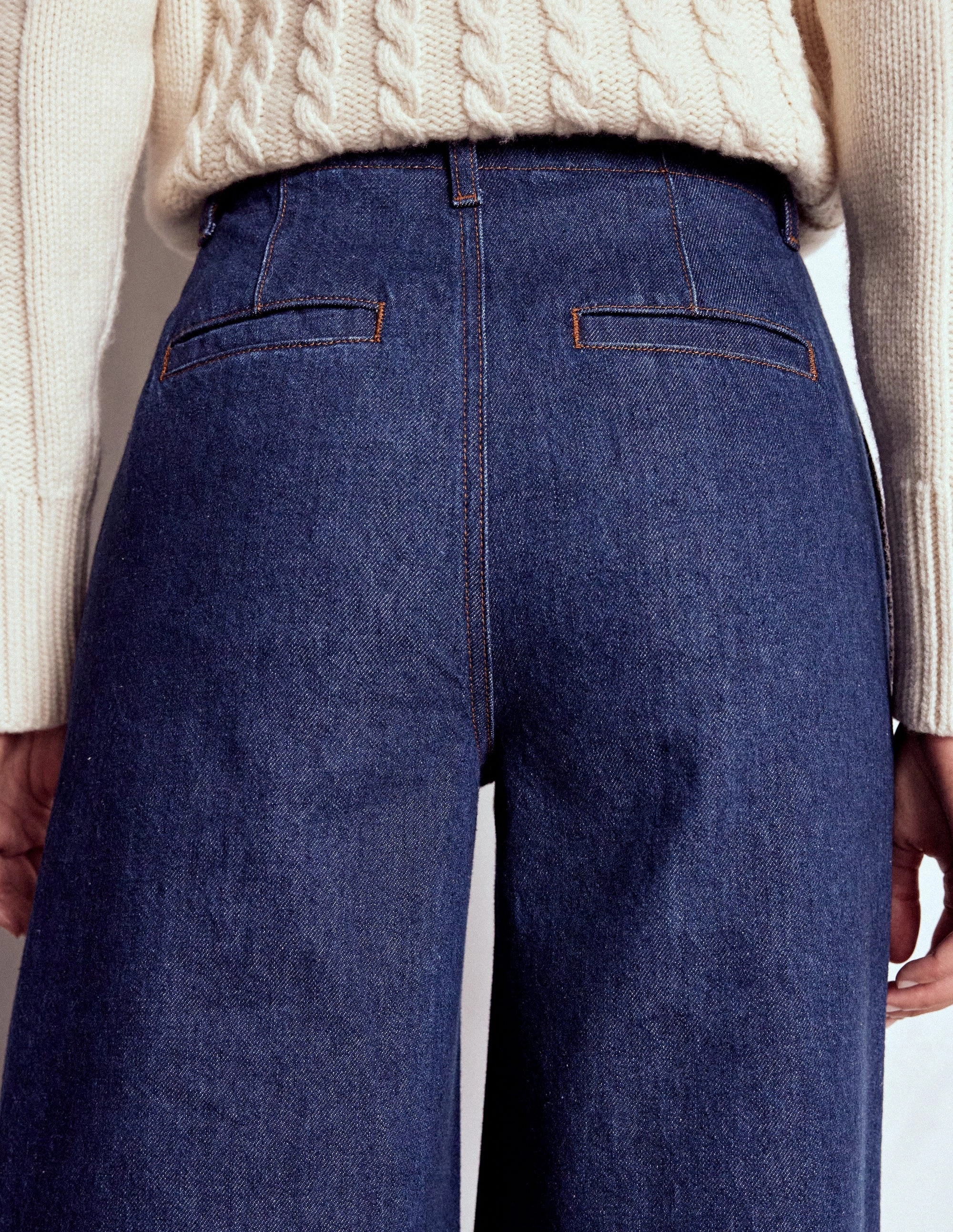 Stitch Detail Wide Leg Jeans-Indigo Sporty Touch