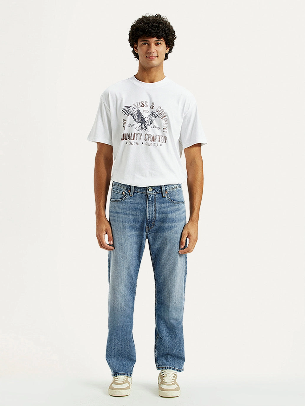 Men's 555 Light Indigo Loose Fit Mid Rise Jeans Sunny Vibes Teen Outfit Summer Vibes Minimal Fit