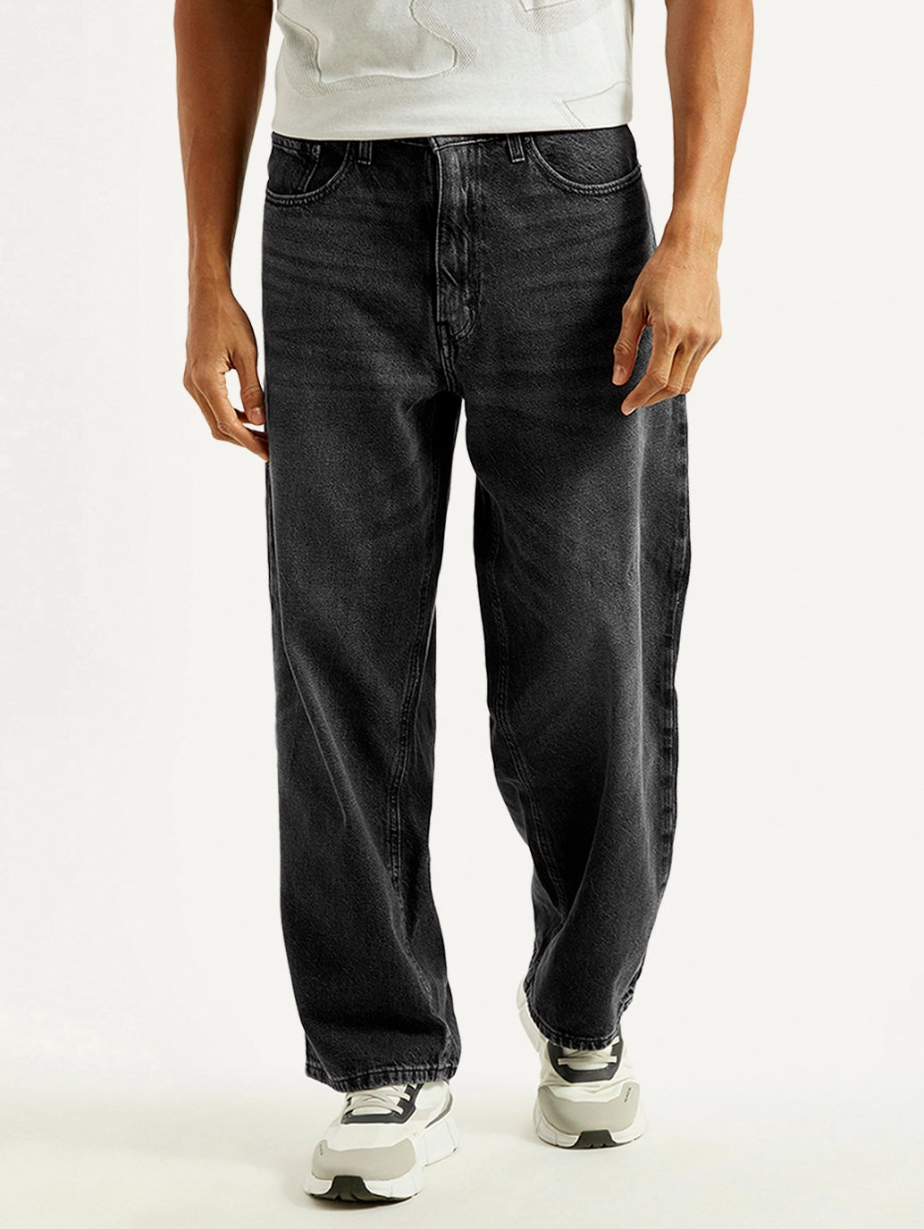 Spring Mood Elegant City Walk Contemporary Waistband Men's Extra Baggy Fit Wide Leg Charcoal Grey Jeans